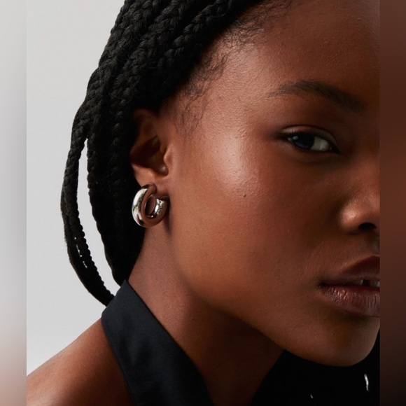 Missoma Chubby Medium Hoop Earrings, Silver - Picture 8 of 11